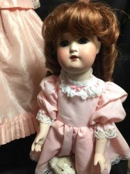 17'' REPRO BISQUE DOLL GERMANY 168 83, 2 PIECE PINK SUIT DOLL